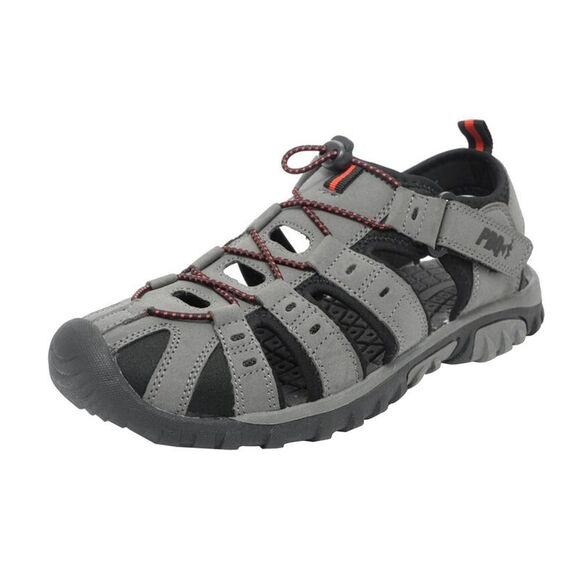 PDQ Youth Boys Toggle & Touch Fastening Synthetic Nubuck Trail Sandals / Grey/Re - Picture 2 of 3